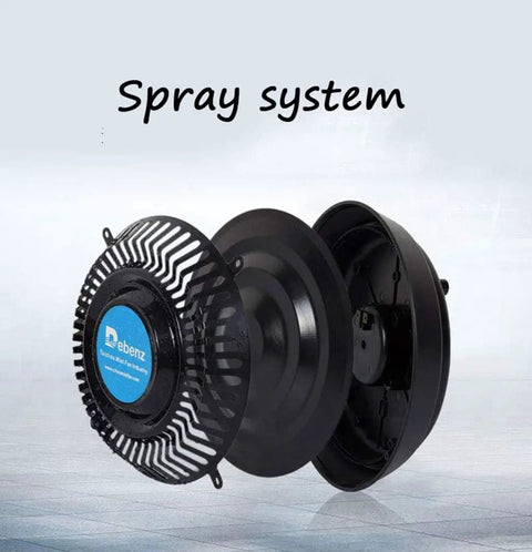 Close-up of the spray system of Keep Your Cool With This Badass Three Speed Free Standing Gym Misting Fan.
