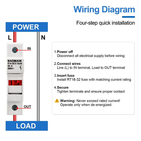 All In One Fuse Holder Kit With Ten 5A Ceramic Fuses 10X38MM 1 Pole DIN Rail Mount LED Indicator CE Certified wiring diagram
