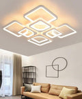 Modern LED Flush Mount Ceiling Light With Remote Control 8 Head Square Fixture in white acrylic and metal in living room
