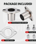 Beefy 2 Bolt Exhaust Flange Repair Kit With Solid 304 Stainless Steel Pipe And Gasket Set includes flanges, gasket, bolts, nuts.