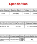 M30 Capacitive Proximity Sensor Switch Non Shield Type NPN Normally Open Three Wire 10 To 30V DC 200mA specification chart