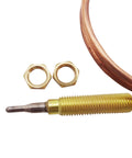 Brass gas thermocouple sensor with M8x1 thread, two hex nuts, and copper tubing (close-up view).