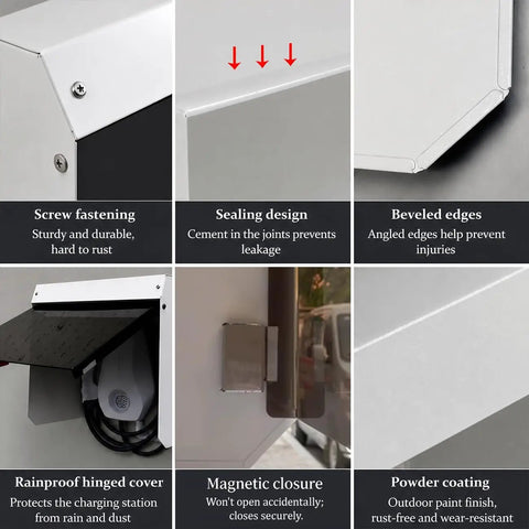 Universal Ev Charger Protective Cover Outdoor Weatherproof Electric Vehicle Charging Station Enclosure features screw fastening and sealing design.