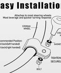 Installation diagram for Woodgrain Steering Wheel Spinner Knob for Easy One Hand Driving, showing recommended attachment positions.