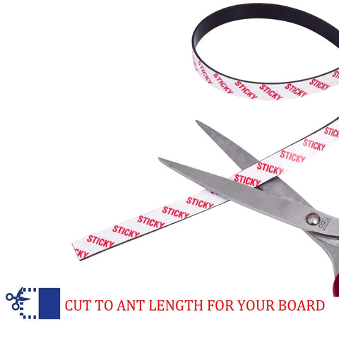 Scissors cutting Magnetic Tape Strips Roll With Adhesive Backing For Lightweight DIY Projects And Fridge Or Whiteboard Organization.