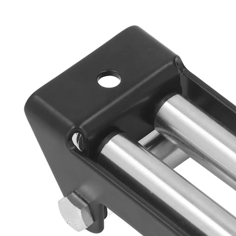 4 Way Winch Roller Fairlead Built To Last 4500 Lb High Strength Steel Cable Guide For Electric Winches Rugged Low Friction Wire Rope Support In Harsh Environments, black steel roller fairlead close-up