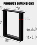 Heavy Duty Steel Table Legs 16 Inch Rock Solid Metal Bench Legs Set Of Two product dimensions and assembly details image