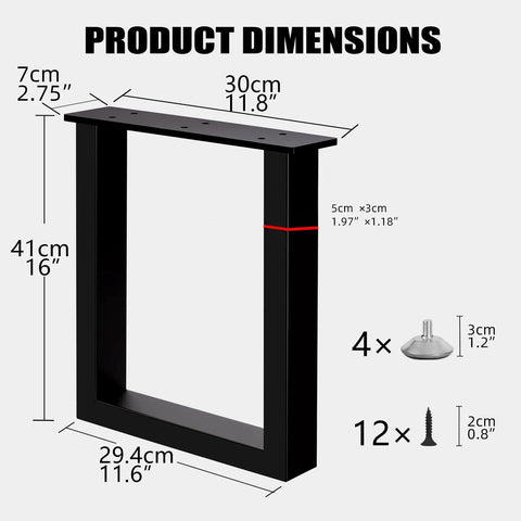 Heavy Duty Steel Table Legs 16 Inch Rock Solid Metal Bench Legs Set Of Two product dimensions and assembly details image