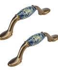 2 Pack Ceramic Cabinet Pulls With Brushed Brass Finish And Vintage Sea Wave Pattern, Zinc Alloy Core, Clear Glazed Surface