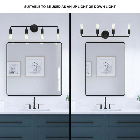 4-Light Matte Black Vanity Light For Bathroom Over Mirror, 30-Inch, E26 Socket, 60 W Max, Bulbs Not Included, Farmhouse Style Fixture