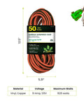 16/3 50-Foot Outdoor Extension Cord Not For EV Chargers Heavy Duty Weatherproof Contractor Grade SJTW