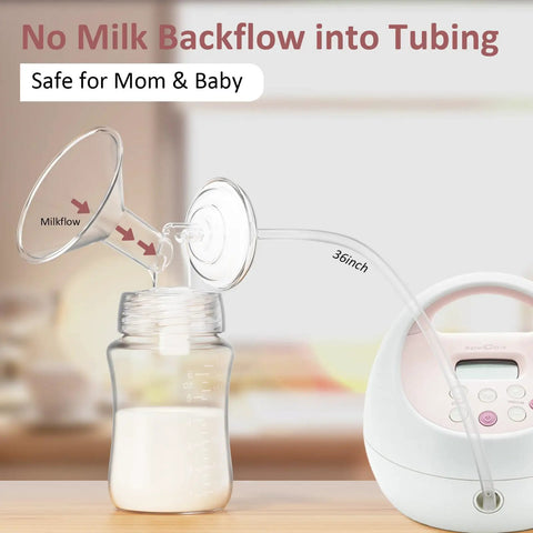 Breast Pump Parts Kit Compatible With S1 S2 9Plus All In One Replacement Set Including 24mm Flange Duckbill Valve Backflow Protector Tubes Bottles Gift Box Included, 36-inch tubing with no milk backflow
