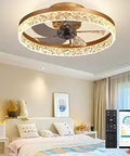 20 Inch Smart Bladeless Ceiling Fan With Remote Control And Light Kit In Gold, Crystal Edge Design in modern bedroom
