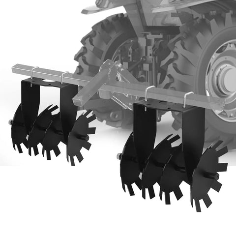 Heavy Duty Disc Harrow 2 Pack for ATV UTV with four rotating disc plow scraper blades attached, showing durable construction