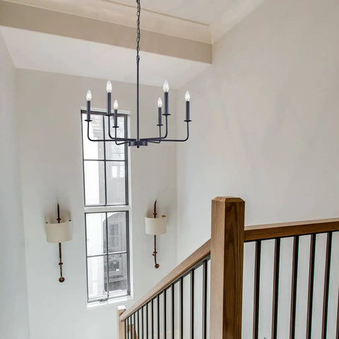 Six Light Black Farmhouse Chandelier With Modern Pendant Design For Dining Room Kitchen Island Entryway Living Room Rustic Industrial Candle Style Ceiling Light
