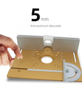 Premium Aluminum Router Table Insert Plate With Center Hole Bushing For Dead On Woodworking, showing 5mm thick aluminum alloy and adjustable angle.