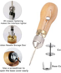 Handy Sewing Awl Kit For Leather Stitching, Portable All-In-One Tool Set with wooden handle, needle storage, and screwdriver access.