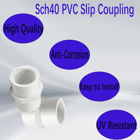 10 Pack One Half Inch NPT Female PVC Pipe Fittings Socket To Female Slip Coupling Sch40 White Plumbing Connectors Image