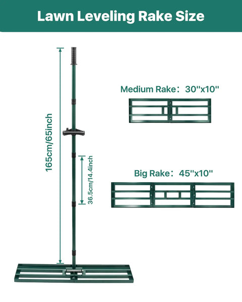 Stainless Steel Lawn Leveling Rake With Adjustable Handle For Smoothing Soil And Topsoil 30x10 Or 45x10 Ground Plate