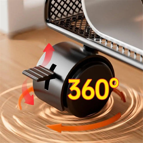 Heavy Duty Black Metal Under Desk Cpu Stand With Smooth Locking Casters wheel showing 360° rotation for easy mobility.