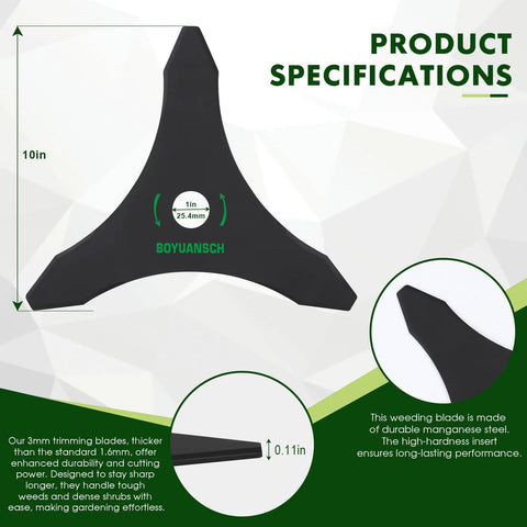 Product specifications of 10 Inch 3 Tooth Brush Cutter Blades 2 Pack with Universal 25.4mm Adapter