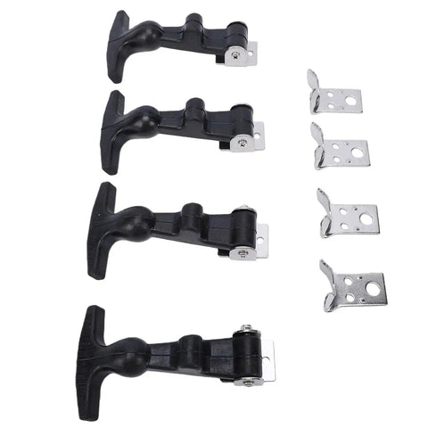 4 Pack Elastic Stainless Steel Rubber Hood Latches With Brackets Flexible T Handle Hasp Rubber Draw Latches For Vehicle Engine Hood And Tool Cabinets A124B3 Vibration Proof Durable Easy Install. Display of rubber hood latches and brackets.