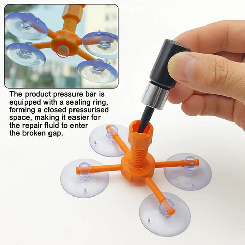 Windshield Crack Repair Kit 4 Piece Set For Chips And Cracks Car Glass Repair No Mixing Required Quick Fix In 20-30 Minutes device with applicator and suction cups