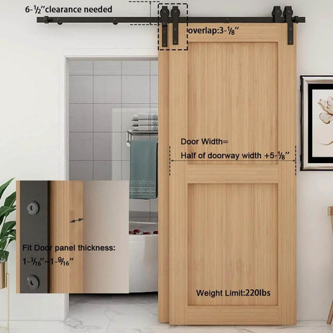 5ft Bypass Sliding Barn Door Hardware Kit With Single Track For Double Wooden Doors Space Saver Barn Door System shown installed