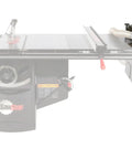 Premium 30 Inch In Line Router Table Assembly Featuring Heavy Cast Iron Top Plus Precision 32 Inch Fence side view with router setup.