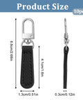 10 Piece Leather Zipper Pull Replacement Kit For Luggage Backpacks Jackets Purses Handbags And Suitcases Durable PU Leather And Zinc Alloy 2.68 X 0.51 X 0.12 Inches Easy No Tool Install front and side view