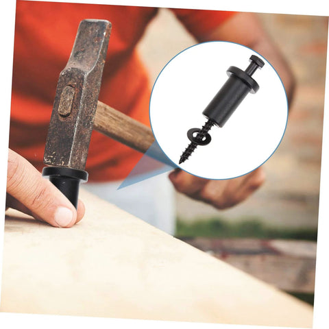 Four Piece Carbon Steel Sliding Barn Door Spacers With Wall Track Hardware Kit Replacement Connector, Heavy Duty, Rust Proof, Pro Grade Hardware For Easy Install, Durable Door Track Spacers With Screws Included being installed with a hammer.