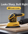 Brushless Cordless Detail Corner Sander Compatible With DeWalt 20V Max Battery Tool Only on wooden surface with brushes.