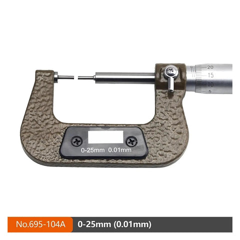 Compact 0 To 25 Mm Mechanical Outer Diameter Micrometer Featuring A Thin Rod Throat for precise measurement of small dimensions.