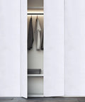 Removable Self Adhesive Waterproof PVC Wallpaper Roll Peel And Stick for closet doors with hanging clothes and shelf.