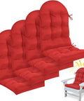 4 Piece Outdoor Patio Chair Cushions Set With Thick High Back Adirondack Rocking Chair Cushions Tufted Weatherproof Fade Resistant Anti Slip With Ties 44 By 19 By 4 Inches Red, displayed against a white background.