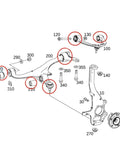Diagram of 12 Piece Front Suspension Upper And Lower Control Arm Bushing Kit For W463 G500 G550 G63 AMG.