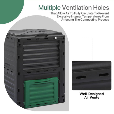 80 Gallon Outdoor Compost Bin Tumbler For Garden Patio And Yard with multiple ventilation holes for efficient composting.