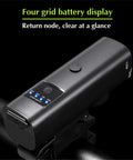 1200 Lumen Bike Lights Front And Back With USB Rechargeable Battery LED Bicycle Lights Headlights And Taillights With Electric Horn Auto Dimming And 4 Plus 4 Lighting Modes Perfect For Kids And Adults Night Rides And Emergencies featuring four grid battery display