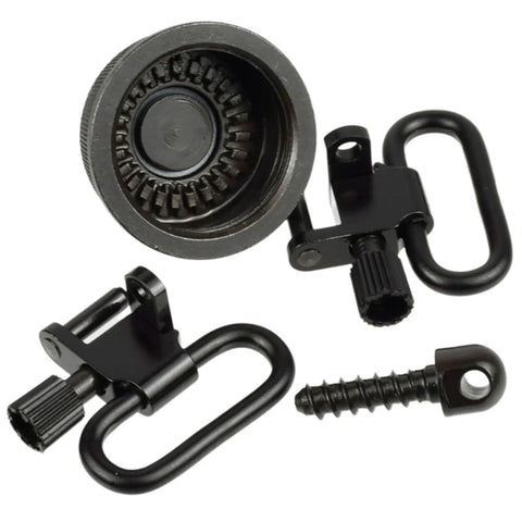Sling Mount Kit For Remington 870 Express 12 Gauge With All Steel Construction Three Lock Design And 1 Inch Quick Release Sling Rotation Complete Mounting Hardware Included displayed with components