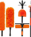 High Reach Duster With Telescoping Extension Pole 5 To 20 Feet, 4-in-1 orange cleaning kit with interchangeable heads