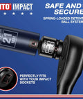 Two Piece 1/2 Inch Female To 3/8 Inch Male Impact Socket Adapter Set shown attached to impact wrench and socket, chrome-moly steel