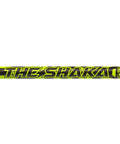 Close-up of Shaka Hybrid Carbon Fiber Pole Spear 7ft with bold lettering on shaft for spearfishing, free diving, and scuba diving.