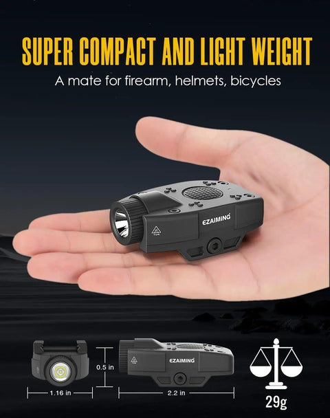 Ultra Compact Rifle Light And Helmet Mounted For Picatinny Rails, Ultra Lightweight Under 30g in hand showing size and scale