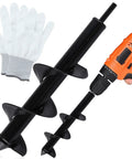 Heavy Duty Garden Auger Drill Bit Three Inch By Twelve Inch For Planting Bulb Planter Tool with gloves and drill in use