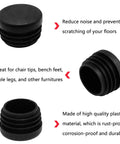 12 Pcs Round Plastic Hole Plugs 25mm Black End Caps for Tubing Glides ideal for chair and table legs, durable and easy install