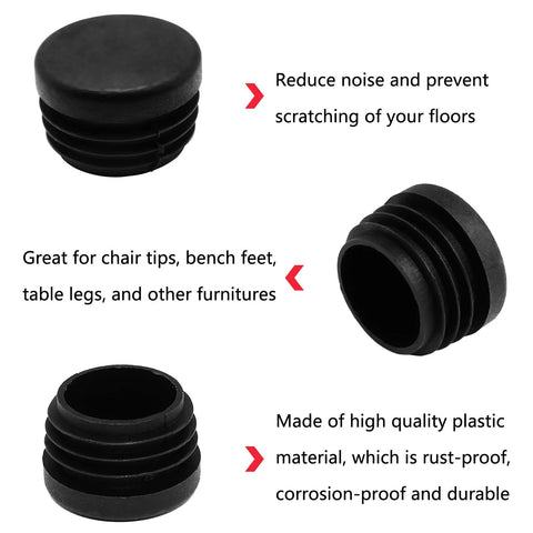 12 Pcs Round Plastic Hole Plugs 25mm Black End Caps for Tubing Glides ideal for chair and table legs, durable and easy install