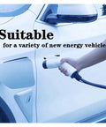 Heavy Duty Portable EV Charger With Type 2 Charging Cable 16 Amp Level 2 3.5 Meter Cord IP67 Weatherproof Electric Vehicle EVSE Tough As Nails Build Quality, charging cable held near vehicle.