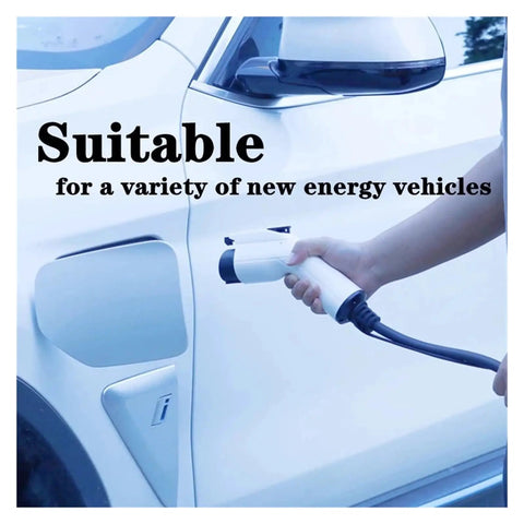 Heavy Duty Portable EV Charger With Type 2 Charging Cable 16 Amp Level 2 3.5 Meter Cord IP67 Weatherproof Electric Vehicle EVSE Tough As Nails Build Quality, charging cable held near vehicle.