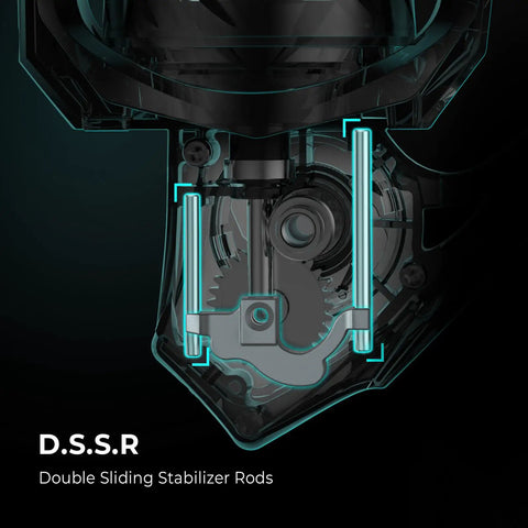 Interior view showing the Double Sliding Stabilizer Rods of the Verus Spinning Fishing Reel Size 4000 Black Gear Ratio Six Point Two To One Feather Light Performance With Glass Fiber Infused Nylon Body Ultra Lightweight At Six Point Eight Ounces High Performance Angling Reel.
