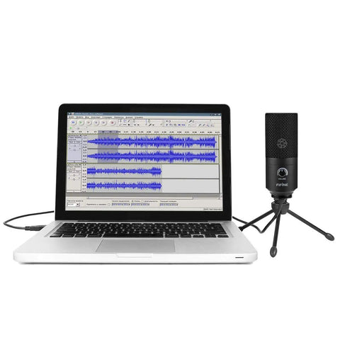 USB Condenser Microphone For Mac And Windows, Plug And Play Cardioid USB Mic For Vocals, Streaming, connected to a laptop